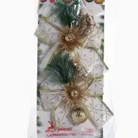 Ёлочные игрушки 2 шт. &laquo;Зимнее волшебство. Еловая композиция&raquo; пластик, бант с принтом, 11&times;13 см, бело-золотой