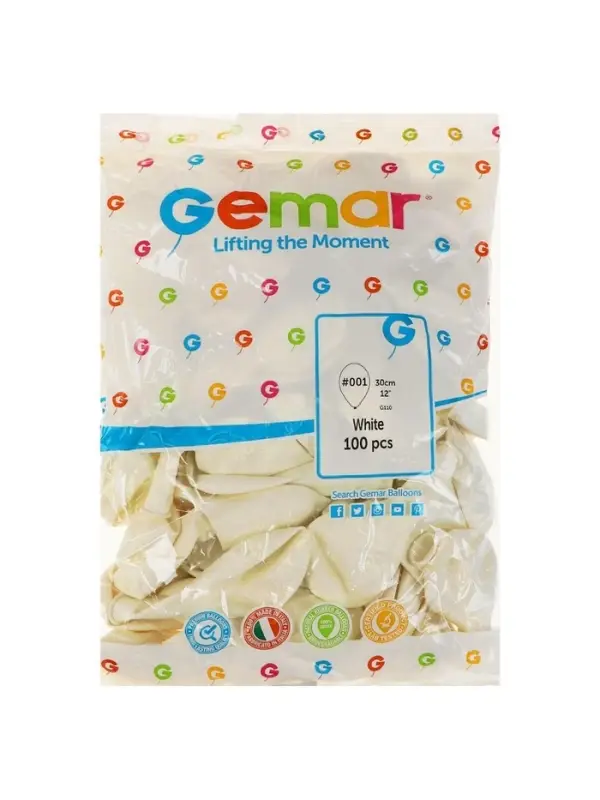 Воздушные шары латексные 12", 100 шт., белые