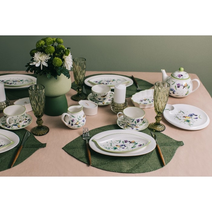 Сервиз фарфоровый чайный Доляна «Зелёный сад», 12 предметов: 6 чашек 220 мл, 6 блюдец d=13 см Сервиз фарфоровый чайный Доляна «Зелёный сад», 12 предметов: 6 чашек 220 мл, 6 блюдец d=13 см