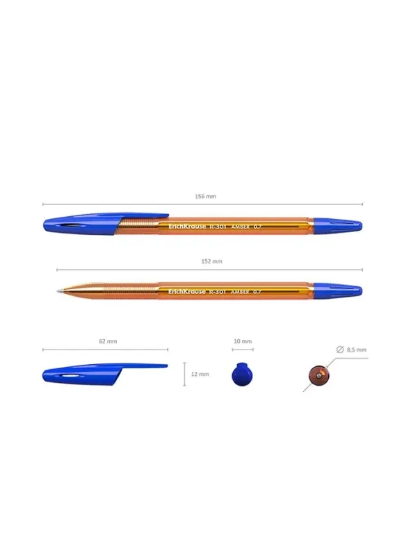 Ручка шариковая ErichKrause R-301 Amber Stick, узел 1.0 мм, чернила синие, длина линии письма 1000 метров Ручка шариковая ErichKrause R-301 Amber Stick, узел 1.0 мм, чернила синие, длина линии письма 1000 метров