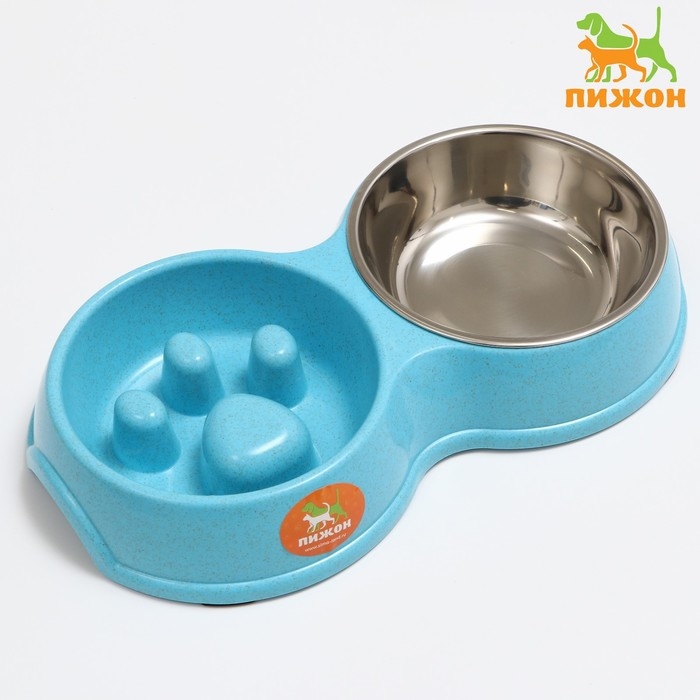 Миска двойная для медленного кормления 30,5 х 17 х 5 см, голубая Миска двойная для медленного кормления 30,5 х 17 х 5 см, голубая