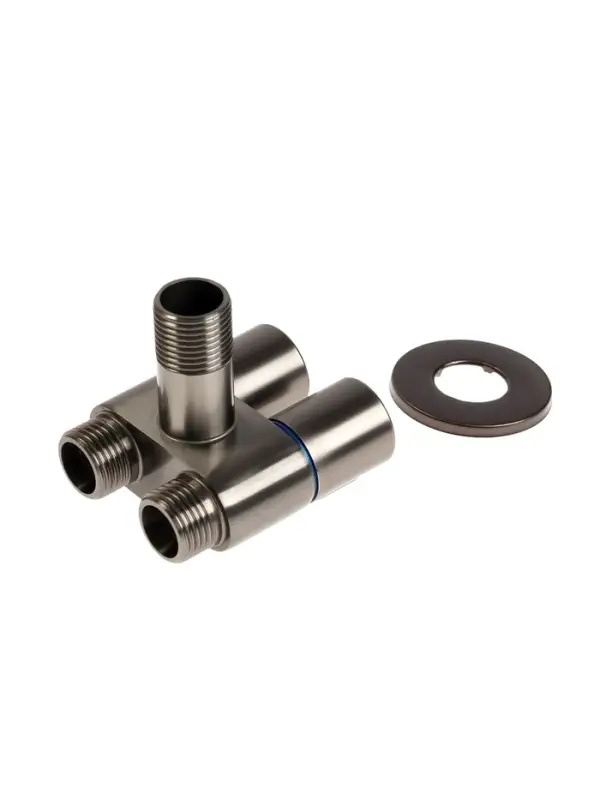 Кран двойной ZEIN engr, 1/2" &times; 1/2", два вентиля, кран-букса керамика, нерж. сталь, графит