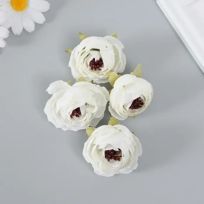 Бутон на ножке для декорирования "Пион Шарм" белоснежный 3,5х3,5 см