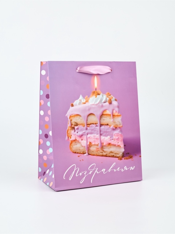 Пакет ламинированный вертикальный «Поздравляю», торт, MS 18 × 23 × 10 см