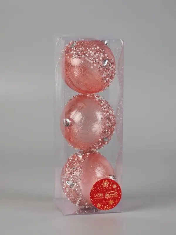 Ёлочные игрушки &laquo;Эйдонс&raquo;, шары новогодний, d=8 см, набор 3 шт., розовый