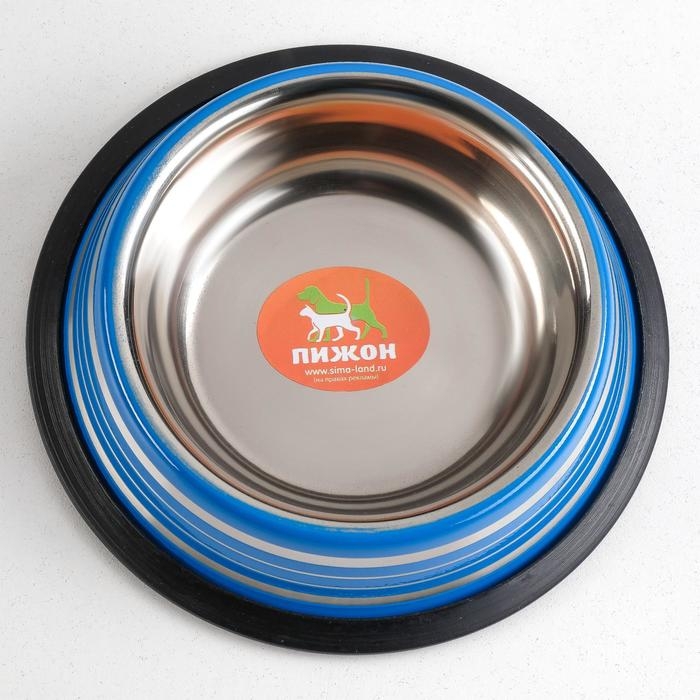 Миска с нескользящим основанием цветная с полосками, 230 мл, синяя Миска с нескользящим основанием цветная с полосками, 230 мл, синяя