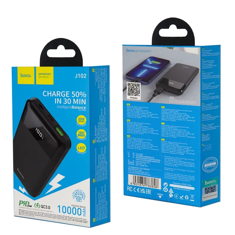 Внешний аккумулятор J102 10000 mAh 20W HOCO черный Внешний аккумулятор J102 10000 mAh 20W HOCO черный