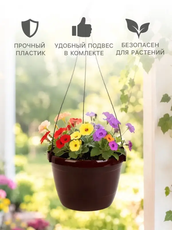 Горшок цветочный подвесной &laquo;Флора&raquo;, 6.5 л, d=26 см, h=18.5 см, пластиковый, коричневый