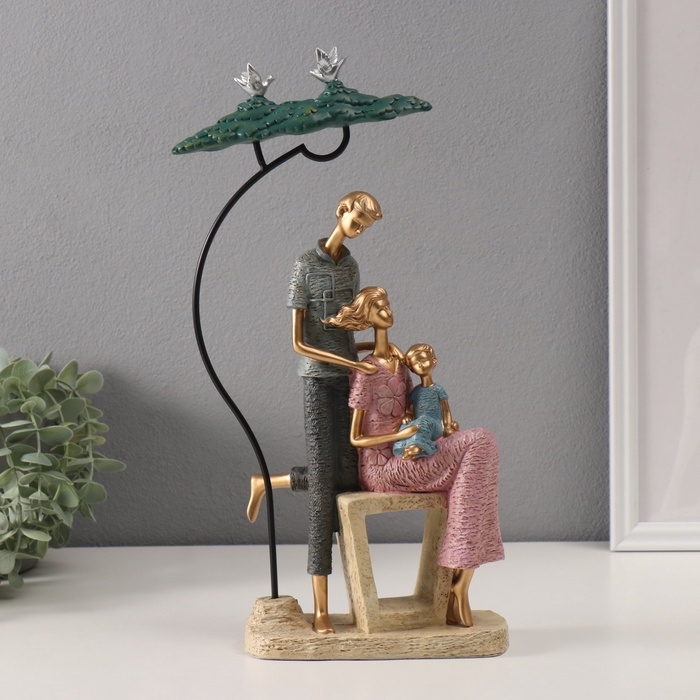 Сувенир полистоун  Сувенир полистоун "Семья с ребенком под деревом" розово-голубой 6,5х20х35 см