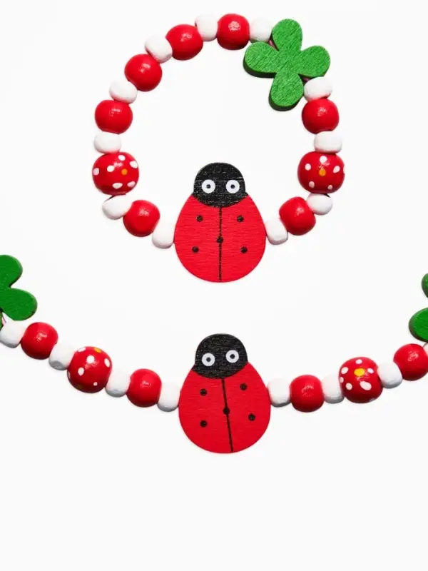 Набор детских украшений &laquo;Выбражулька. Божья коровка&raquo;, 2 предмета: бусы 35 см, браслет, d=6 см, красный, белый