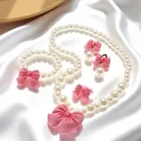 Набор детских украшений Выбражулька &laquo;Бант&raquo;, 4 предмета: кулон, браслет d=6 см кольцо, клипсы, бело-розовый
