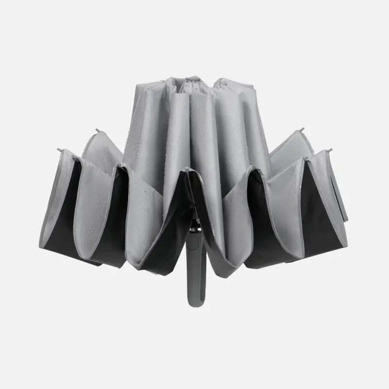 Зонт обратного сложения с ручкой-карабином Foldberry, серый