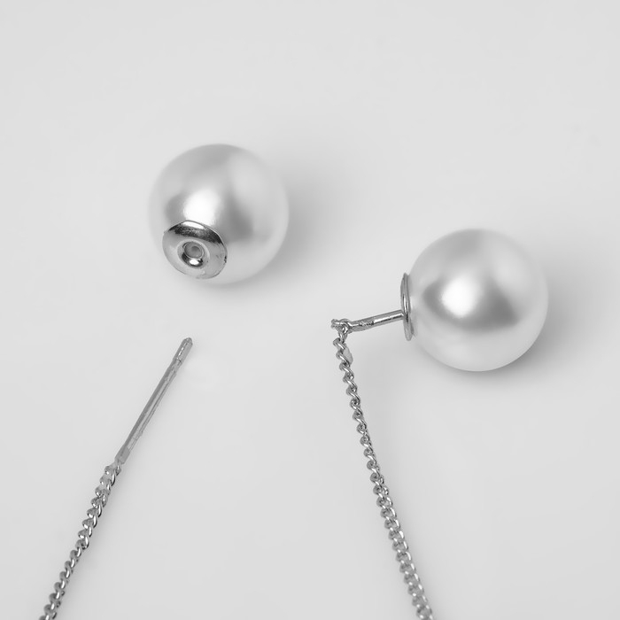 Серьги с жемчугом «Цепочки» бабочка и бусина, цвет белый в серебре, шар №10 Серьги с жемчугом «Цепочки» бабочка и бусина, цвет белый в серебре, шар №10