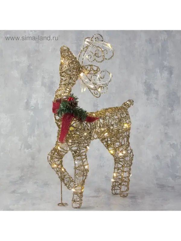 Светодиодная фигура &laquo;Олень золотистый&raquo; 40&times;60&times;18 см, металл, 220 В, свечение тёплое белое