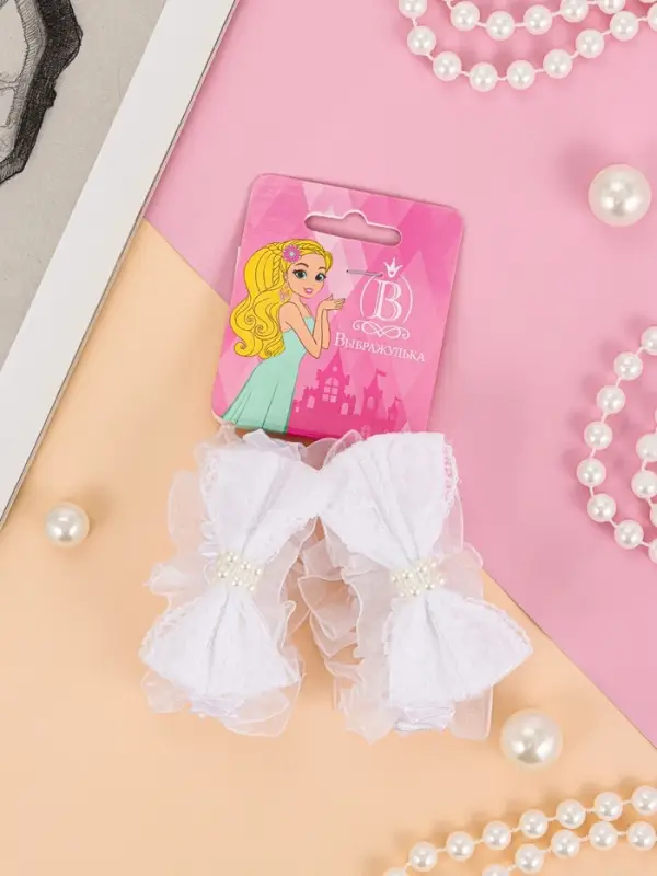 Резинки для волос Выбражулька &laquo;Рюши&raquo;, набор 2 шт., банты с бусинками и кружево, белые