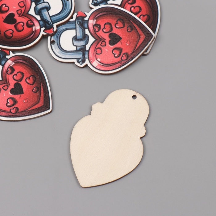 Декор для творчества дерево Декор для творчества дерево "Сердце-замочек" набор 5 шт 5,5х3,7х0,3 см