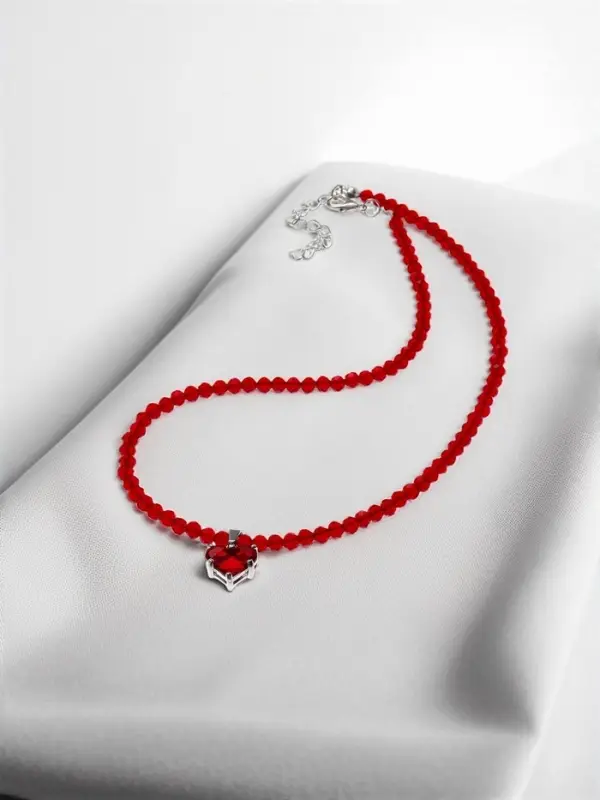 Чокер из бисера &laquo;Хрусталь&raquo;, сердце, красный в серебре, 36 см + 5 см доп, цепочка