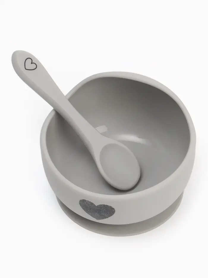 Тарелка детская на присоске и ложка, серый, Mum&Baby Тарелка детская на присоске и ложка, серый, Mum&Baby