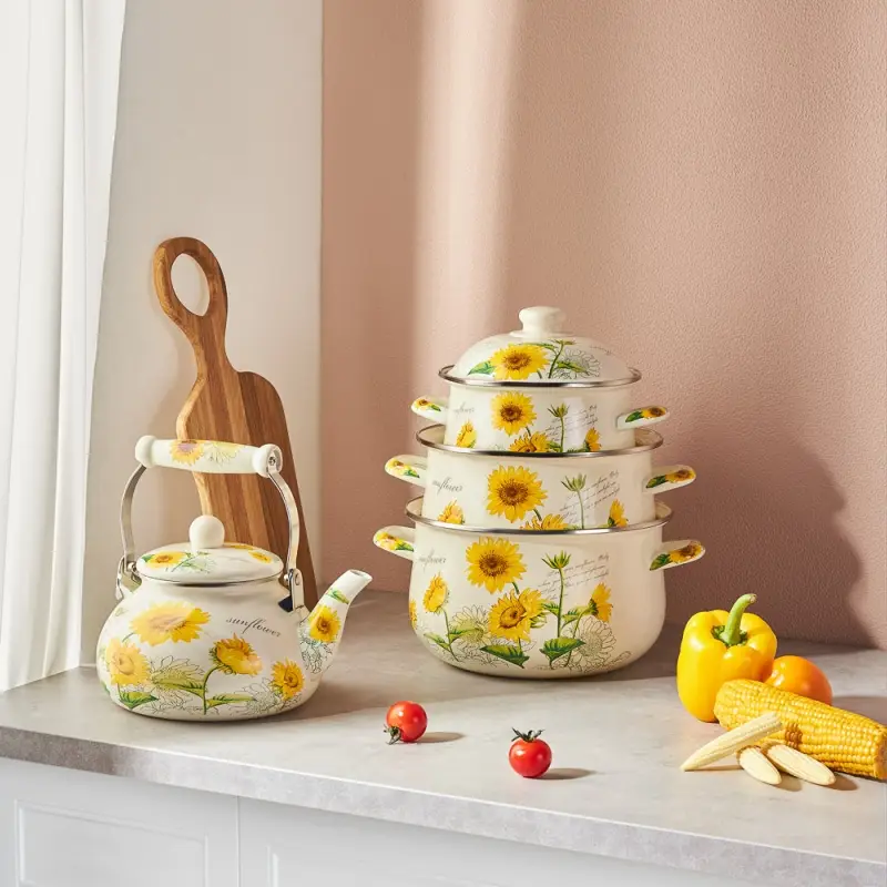 VETTA Подсолнухи Кастрюля эмалированная, 22см, 3,6л, индукция