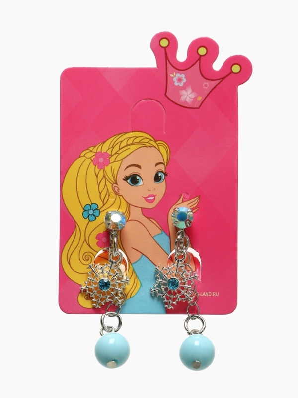 Серьги-клипсы детские  Серьги-клипсы детские "Выбражулька" снежинка на цепочке с кругом кристалл, цвет голубо-радужный