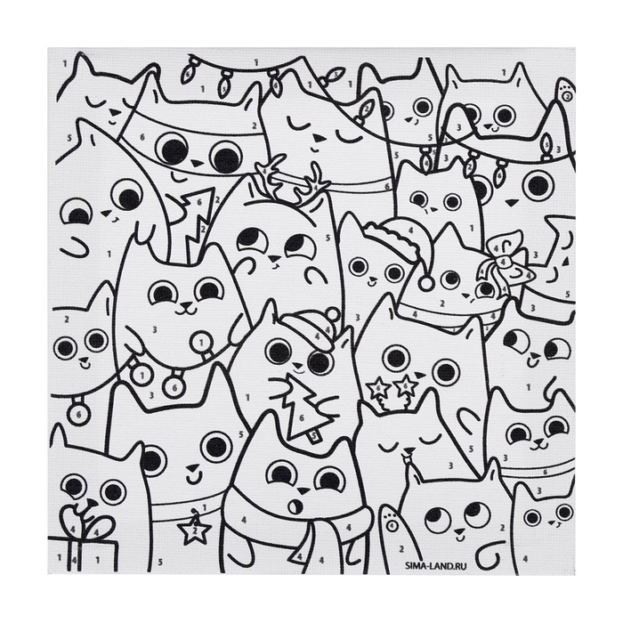 Картина по номерам на новый год на холсте с подрамником «Новогодние котики», 15 х 15 см Картина по номерам на новый год на холсте с подрамником «Новогодние котики», 15 х 15 см