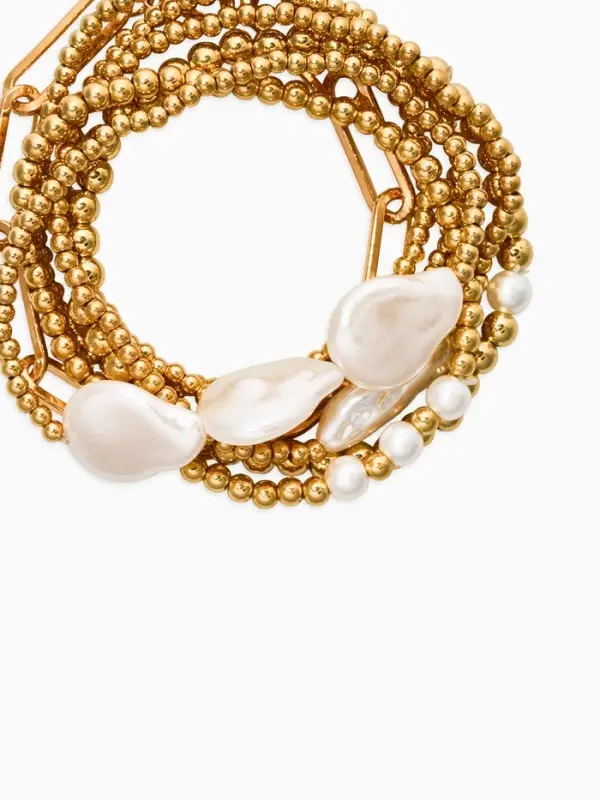 Браслет жемчуг "Барочный с цепями" (набор 7шт) , цвет белый в золоте