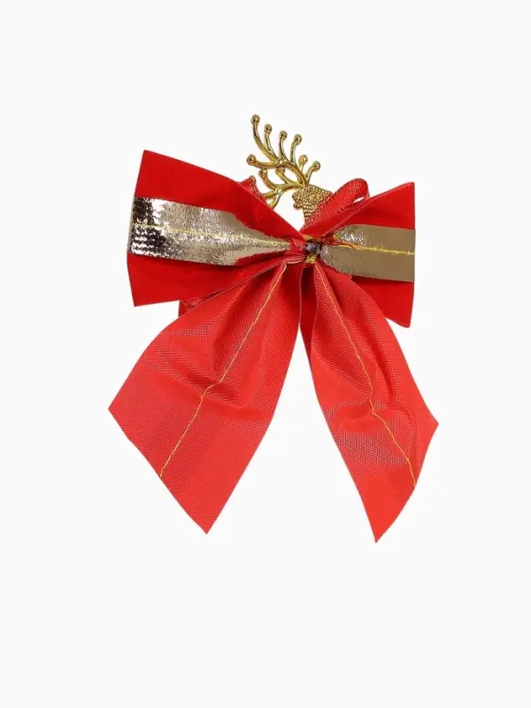 Ёлочные игрушки 3 шт. &laquo;Зимнее волшебство. Бант с оленем&raquo; пластик, 10&times;10 см, золотисто-красный