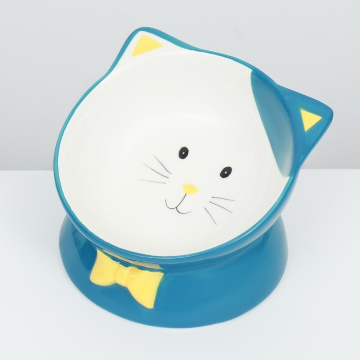 Миска керамическая  Миска керамическая "Киса" на подставке-лапках 200 мл  13 х 12 х 8 см, голубая