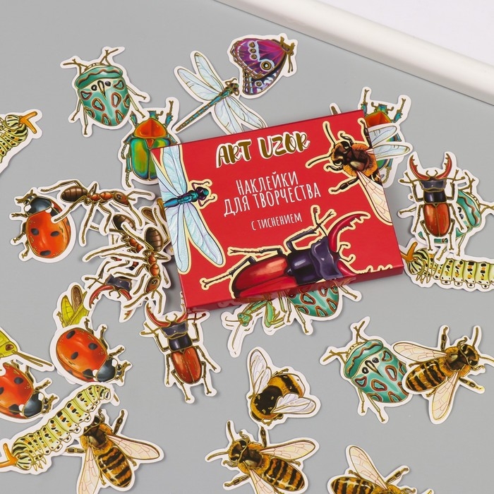 Наклейки для творчества "Насекомые" тиснение золото набор 48 шт 9х7х0,8 см