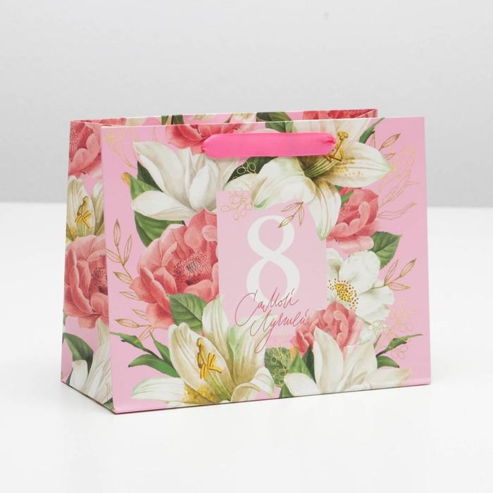 Пакет подарочный ламинированный вертикальный, упаковка, «Самой Лучшей», MS 18 х 23 х 10 см