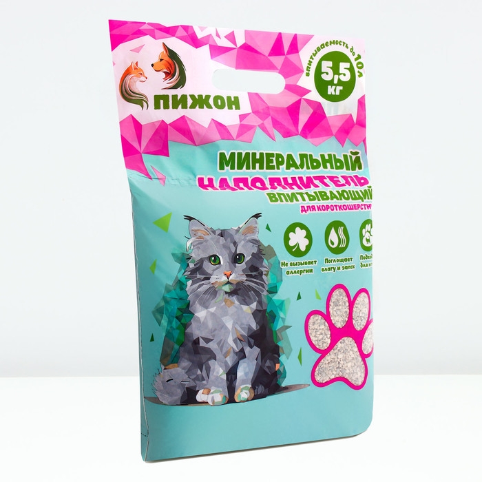 Наполнитель минеральный впитывающий Наполнитель минеральный впитывающий "Пижон" для короткошерстных кошек, 10 л