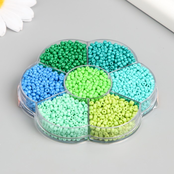 Бисер стекло 12/0 в цветке  Бисер стекло 12/0 в цветке "Цвета леса" цветной 7 цветов х 8  гр 8,2х8,2х2 см