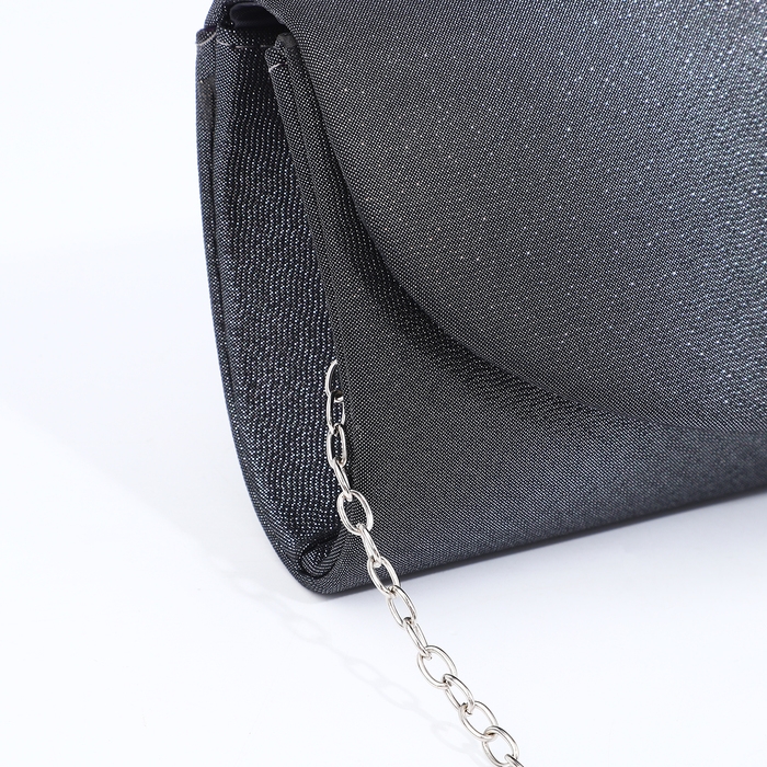Сумка-клатч на клапане, длинная цепь, цвет серый