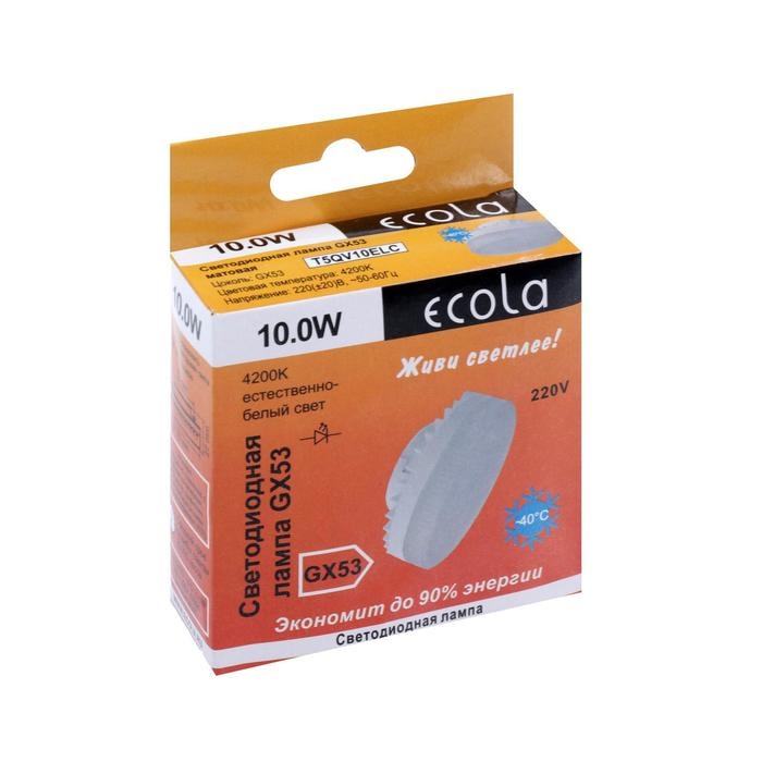 Лампа светодиодная Ecola, GX53, 10 Вт, 4200 K, 220 В, 27x75 мм, матовое стекло Лампа светодиодная Ecola, GX53, 10 Вт, 4200 K, 220 В, 27x75 мм, матовое стекло