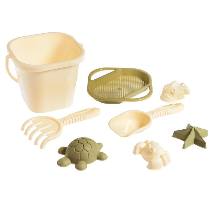 Набор для игры в песке, 8 предметов: совочек, грабельки, сито, ведерко, 4 мягкие формочки Набор для игры в песке, 8 предметов: совочек, грабельки, сито, ведерко, 4 мягкие формочки