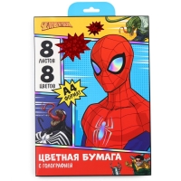 Набор цветной бумаги с голографией А4, 8 листов, 8 цветов, 80г/м2, Человек-Паук