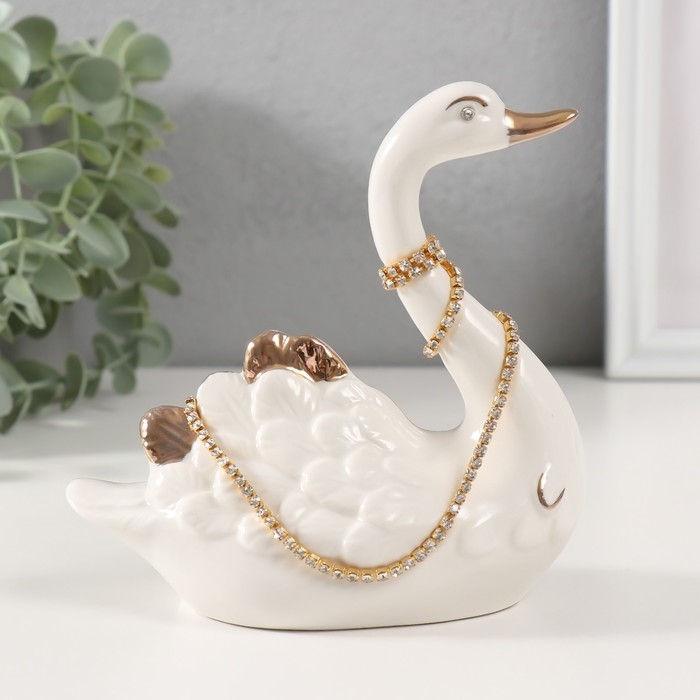 Сувенир керамика Сувенир керамика "Белая лебедь с ожерельем из страз" с золотом