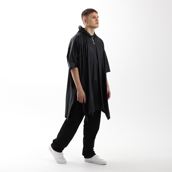 Дождевик взрослый пончо «Не плащ по пустякам», оверсайз, 44-52, 97 х 120 см, цвет чёрный Дождевик взрослый пончо «Не плащ по пустякам», оверсайз, 44-52, 97 х 120 см, цвет чёрный
