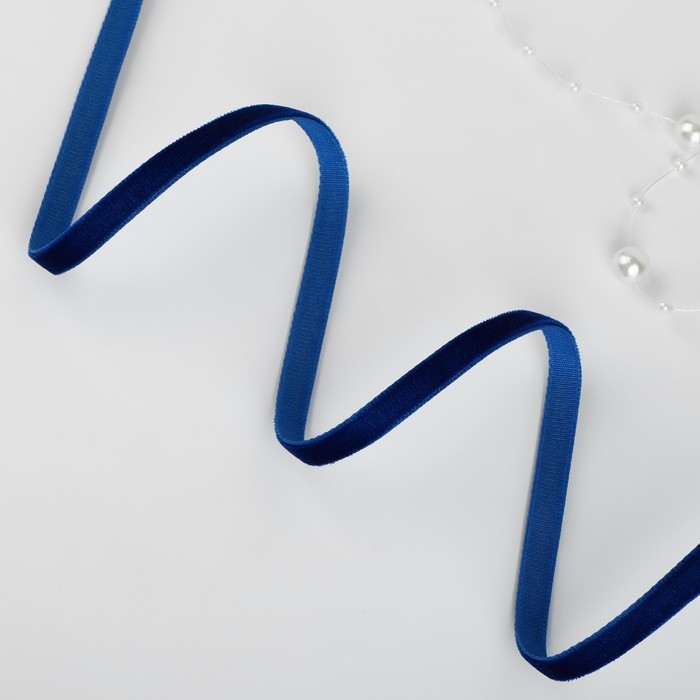 Лента бархатная, 6 мм, 18 ± 1 м, цвет синий №47 Лента бархатная, 6 мм, 18 ± 1 м, цвет синий №47