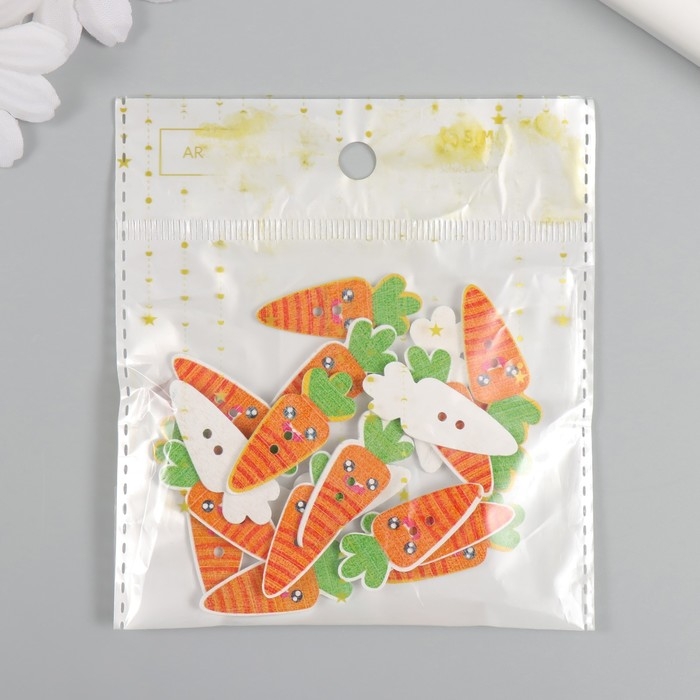 Пуговицы дерево для творчества 2 прокола Пуговицы дерево для творчества 2 прокола "Морковка-смайл" набор 20 шт 1,3х3,5 см