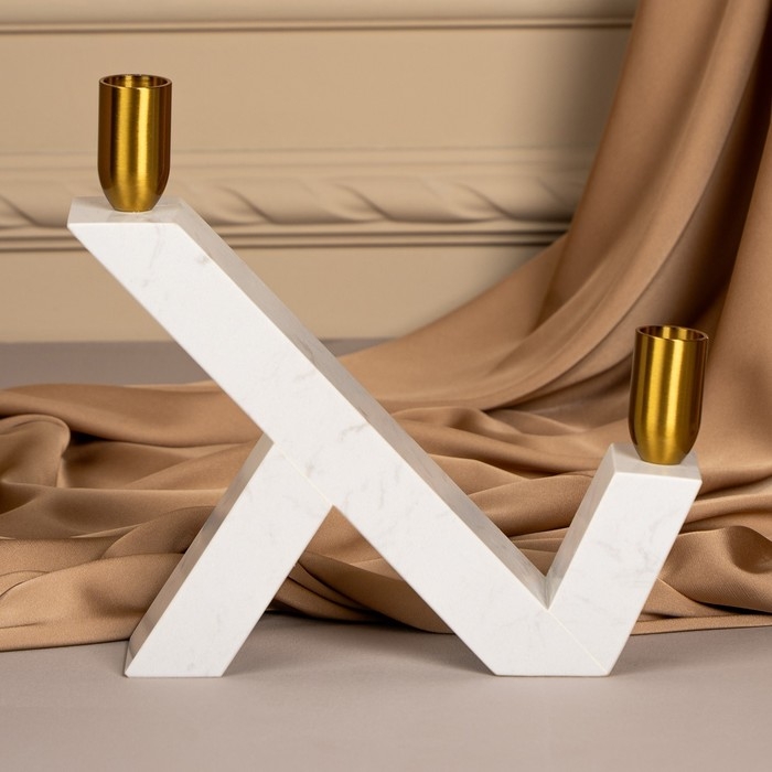 Подсвечник латунь, мрамор «Грани» 22 х 20 х 5 см