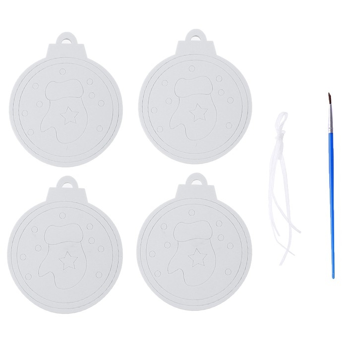 Ёлочное украшение под раскраску «Варежка» 4 шт, кисть