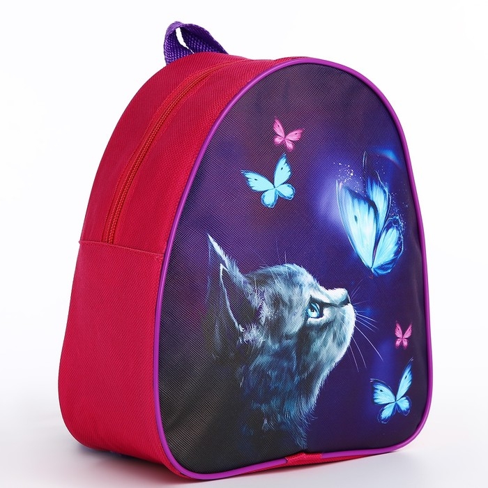 Рюкзак детский для девочки «Котик и бабочка», 23 х 23 х 20 5 см, отдел на молнии, цвет красный