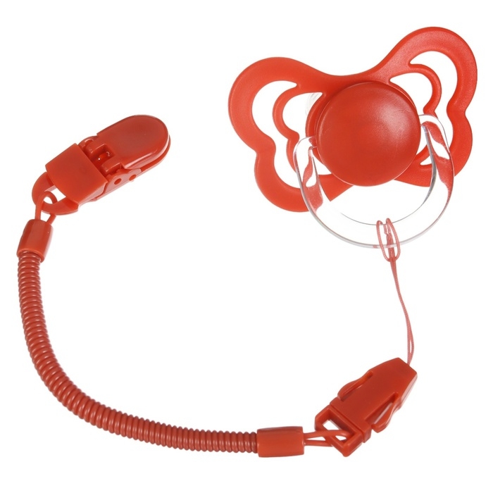 Соска - пустышка ортодонтическая, силикон, +6 мес., с держателем, цвет вишневый Соска - пустышка ортодонтическая, силикон, +6 мес., с держателем, цвет вишневый