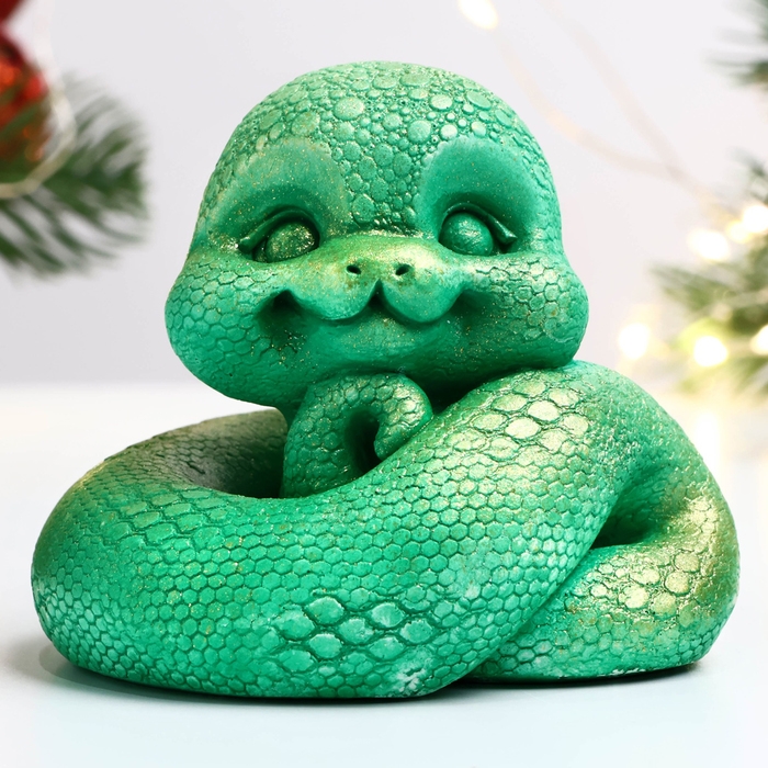Новый год. Символ 2025. Фигура Новый год. Символ 2025. Фигура "Змея Хвостатик" светло-зеленая, 6х6см