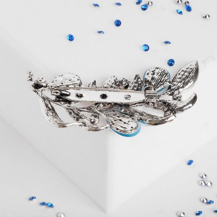 Брошь «Веточка с листочками», цвет голубой в чернёном серебре Брошь «Веточка с листочками», цвет голубой в чернёном серебре