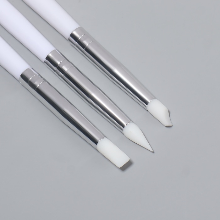 Набор для наращивания и дизайна ногтей: силиконовая кисть - дотс 2 шт, силиконовая кисть - пушер, цвет белый Набор для наращивания и дизайна ногтей: силиконовая кисть - дотс 2 шт, силиконовая кисть - пушер, цвет белый