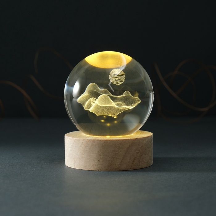 Сувенир стекло подсветка  Сувенир стекло подсветка "Шар. Геометрия Горы" d=6 см подставка дерево, USB