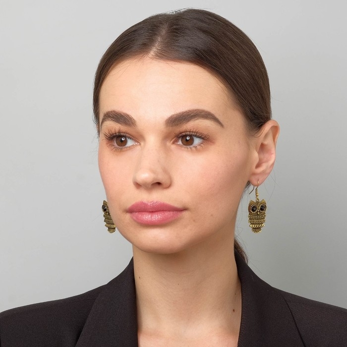 Серьги металл Art совушка, цвет чёрный в чернёном золоте