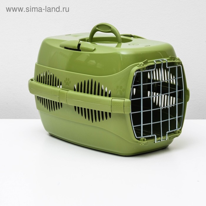 Переноска для животных до 9 кг  Переноска для животных до 9 кг "Пижон", металлическая дверь, 43 х 29 х 27,5 см, оливковая